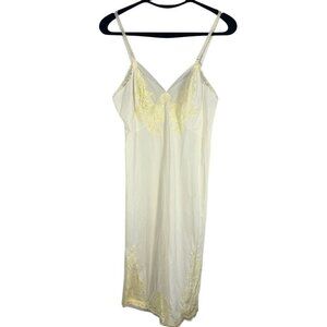 Vintage Floral Lace Lingerie Slip Dress Yellow Babydoll 36 Sexy Feminine 60s 70s